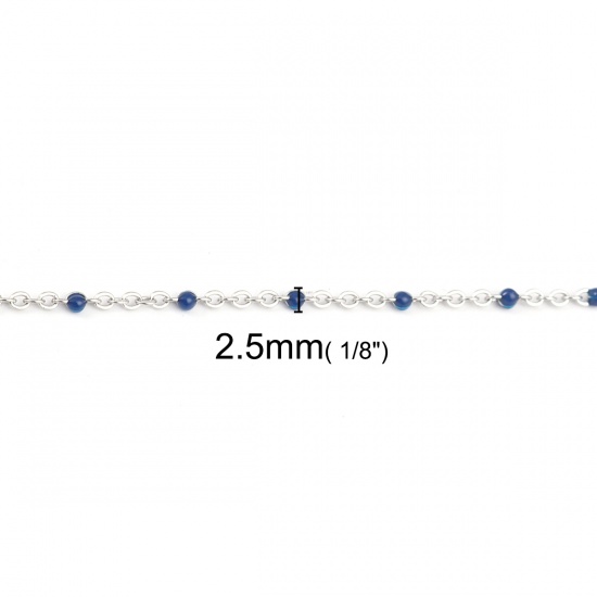 Picture of 304 Stainless Steel Link Cable Chain Silver Tone Royal Blue Enamel 2.5x2mm, 1 M