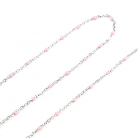 Picture of 304 Stainless Steel Link Cable Chain Silver Tone Peach Pink Enamel 2.5x2mm, 1 M