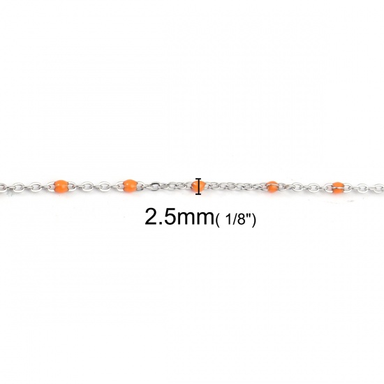 Picture of 304 Stainless Steel Link Cable Chain Silver Tone Orange Enamel 2.5x2mm, 1 M