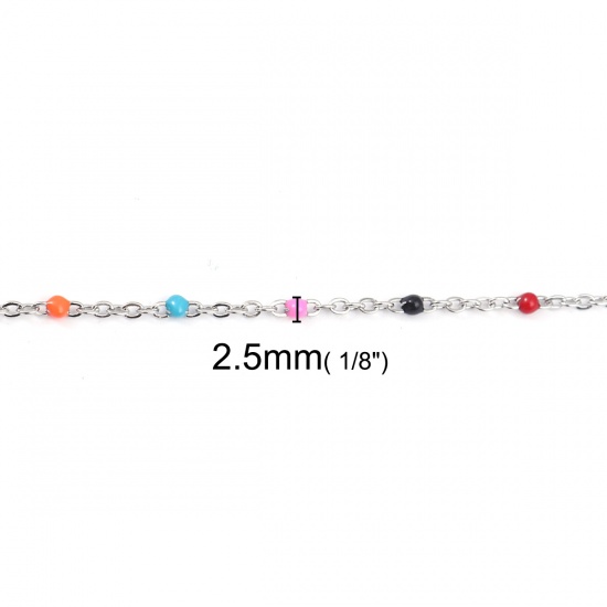 Picture of 304 Stainless Steel Link Cable Chain Silver Tone Multicolor Enamel 2.5x2mm, 1 M