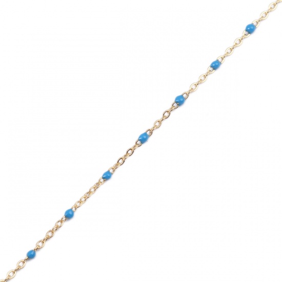 Picture of 304 Stainless Steel Link Cable Chain Gold Plated Blue Enamel 2.5x2mm, 1 M