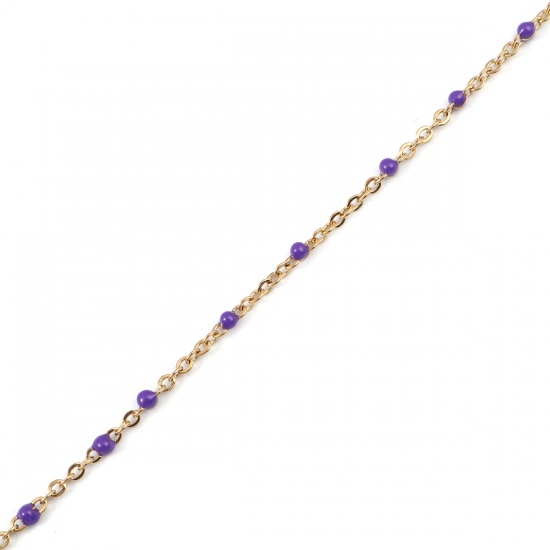 Picture of 304 Stainless Steel Link Cable Chain Gold Plated Purple Enamel 2.5x2mm, 1 M