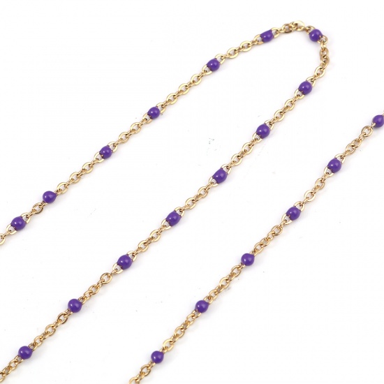 Picture of 304 Stainless Steel Link Cable Chain Gold Plated Purple Enamel 2.5x2mm, 1 M
