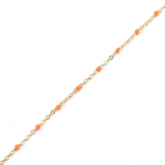 Picture of 304 Stainless Steel Link Cable Chain Gold Plated Orange Enamel 2.5x2mm, 1 M