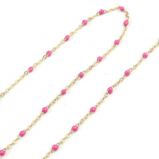 Picture of 304 Stainless Steel Link Cable Chain Gold Plated Fuchsia Enamel 2.5x2mm, 1 M