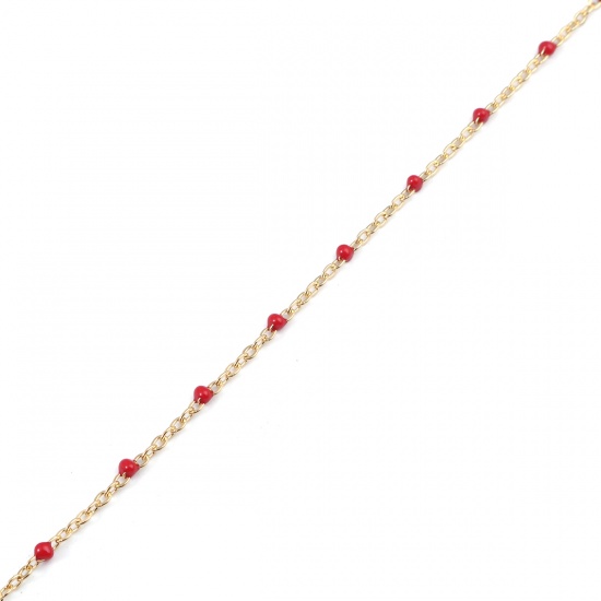 Imagen de 304 Acero Inoxidable Cable Cadena Cruz Chapado en Oro Rojo Esmalte 2.5x2mm, 1 M