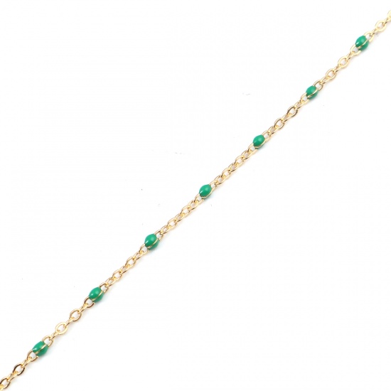 Picture of 304 Stainless Steel Link Cable Chain Gold Plated Green Enamel 2.5x2mm, 1 M