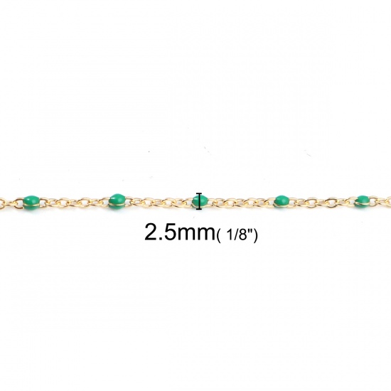 Picture of 304 Stainless Steel Link Cable Chain Gold Plated Green Enamel 2.5x2mm, 1 M