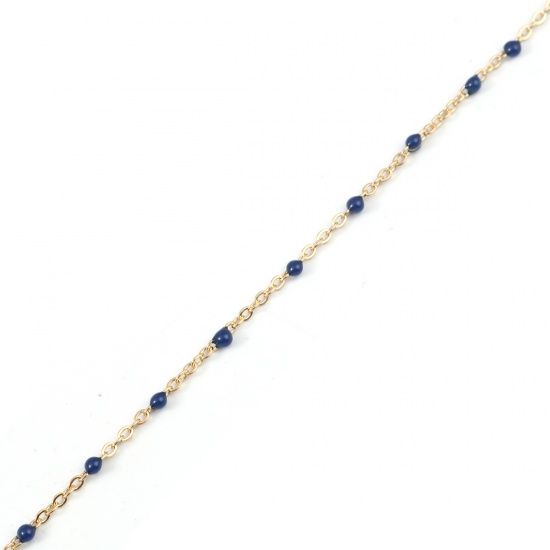 Picture of 304 Stainless Steel Link Cable Chain Gold Plated Deep Blue Enamel 2.5x2mm, 1 M