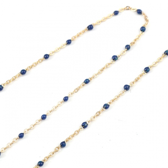 Picture of 304 Stainless Steel Link Cable Chain Gold Plated Deep Blue Enamel 2.5x2mm, 1 M