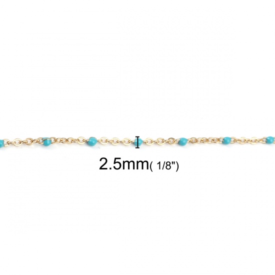 Picture of 304 Stainless Steel Link Cable Chain Gold Plated Green Blue Enamel 2.5x2mm, 1 M