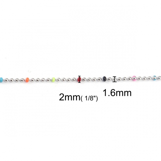 Picture of 304 Stainless Steel Ball Chain Silver Tone Multicolor Enamel 6x2mm, 1 M