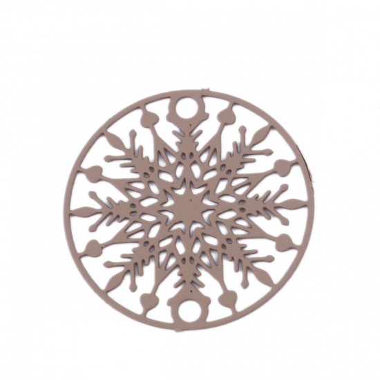 Picture of Brass Filigree Stamping Connectors Round Light Coffee Christmas Snowflake 20mm Dia., 10 PCs                                                                                                                                                                   