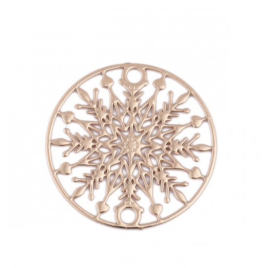 Picture of Brass Filigree Stamping Connectors Round KC Gold Plated Christmas Snowflake 20mm Dia., 10 PCs                                                                                                                                                                 