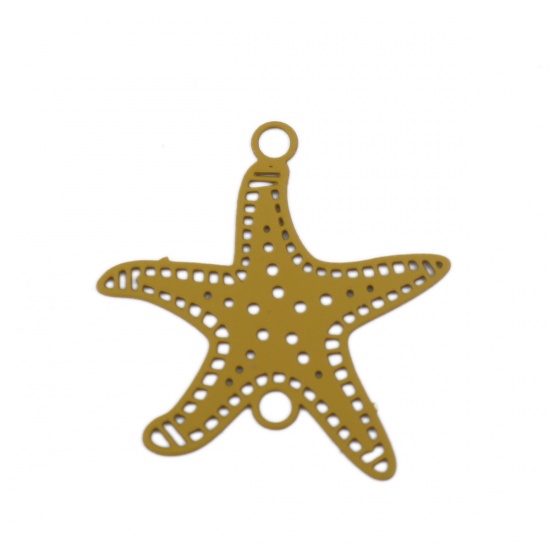Изображение Медь Филигранные цветок железа Коннекторы Морская Звезда Желто-зеленый 21мм x 20мм, 20 ШТ