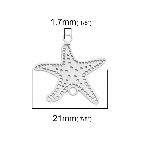 Picture of Brass Filigree Stamping Connectors Star Fish Silver Tone 21mm x 20mm, 20 PCs