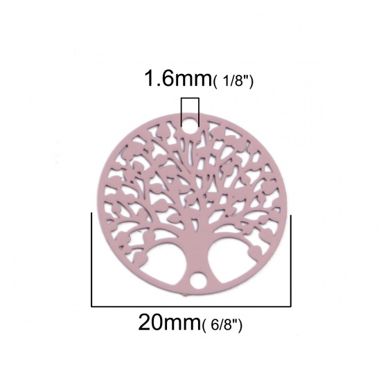 Picture of Brass Filigree Stamping Connectors Round Peach Pink Tree of Life 20mm Dia., 10 PCs                                                                                                                                                                            