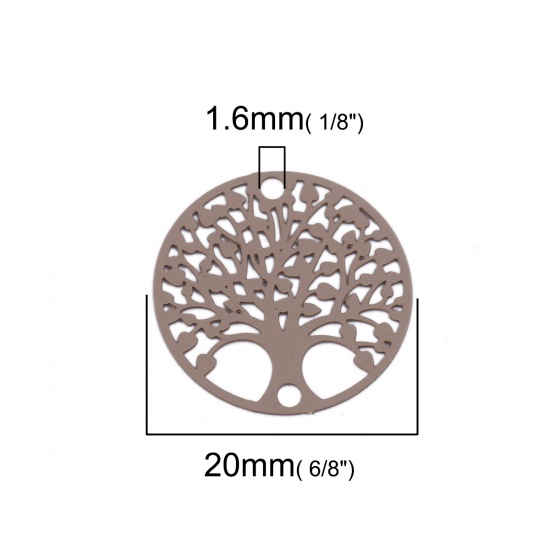 Picture of Brass Filigree Stamping Connectors Round Light Coffee Tree of Life 20mm Dia., 10 PCs                                                                                                                                                                          