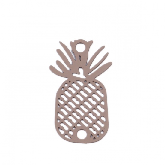 Picture of Brass Filigree Stamping Connectors Pineapple/ Ananas Fruit Light Coffee 21mm x 12mm, 10 PCs                                                                                                                                                                   