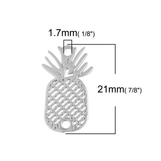 Picture of Brass Filigree Stamping Connectors Pineapple/ Ananas Fruit Silver Tone 21mm x 12mm, 10 PCs                                                                                                                                                                    
