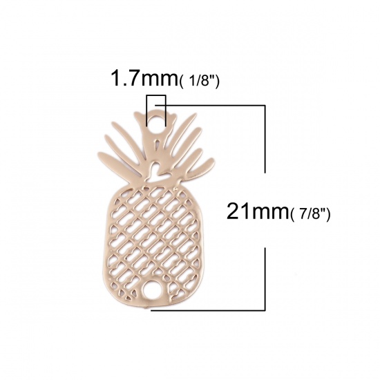 Picture of Brass Filigree Stamping Connectors Pineapple/ Ananas Fruit KC Gold Plated 21mm x 12mm, 10 PCs                                                                                                                                                                 