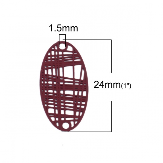 Picture of Brass Filigree Stamping Connectors Oval Wine Red Stripe 24mm x 13mm, 10 PCs                                                                                                                                                                                   