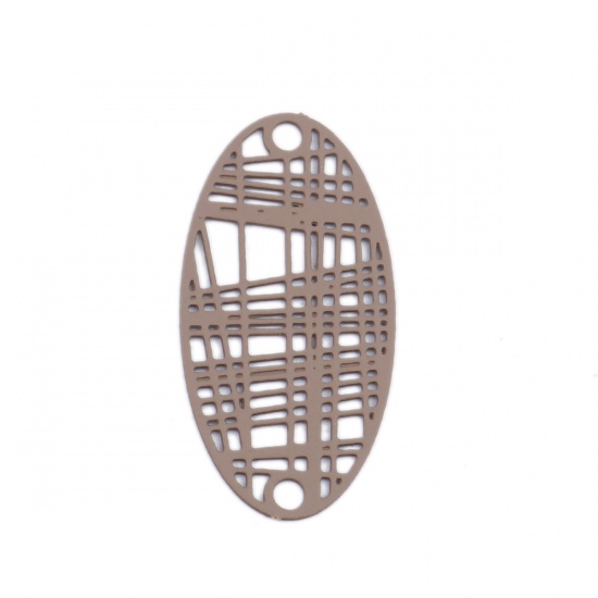 Picture of Brass Filigree Stamping Connectors Oval Light Coffee Stripe 24mm x 13mm, 10 PCs                                                                                                                                                                               