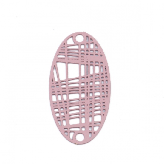 Picture of Brass Filigree Stamping Connectors Oval Peach Pink Stripe 24mm x 13mm, 10 PCs                                                                                                                                                                                 