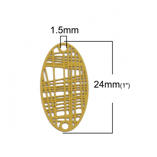 Picture of Brass Filigree Stamping Connectors Oval Yellow-green Stripe 24mm x 13mm, 10 PCs                                                                                                                                                                               