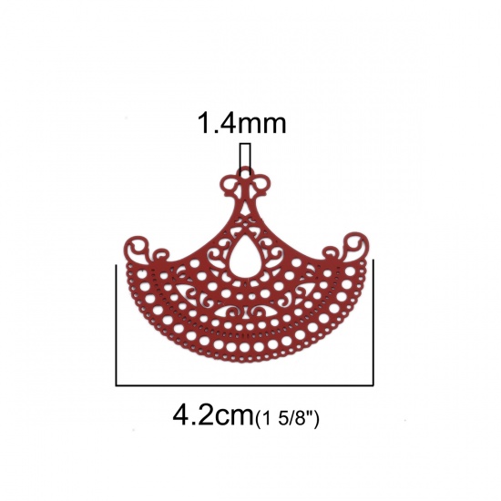 Picture of Brass Filigree Stamping Connectors Fan-shaped Wine Red 42mm x 35mm, 10 PCs                                                                                                                                                                                    