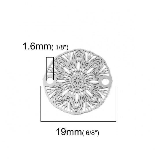 Picture of Brass Filigree Stamping Connectors Flower Silver Tone 19mm Dia., 10 PCs                                                                                                                                                                                       