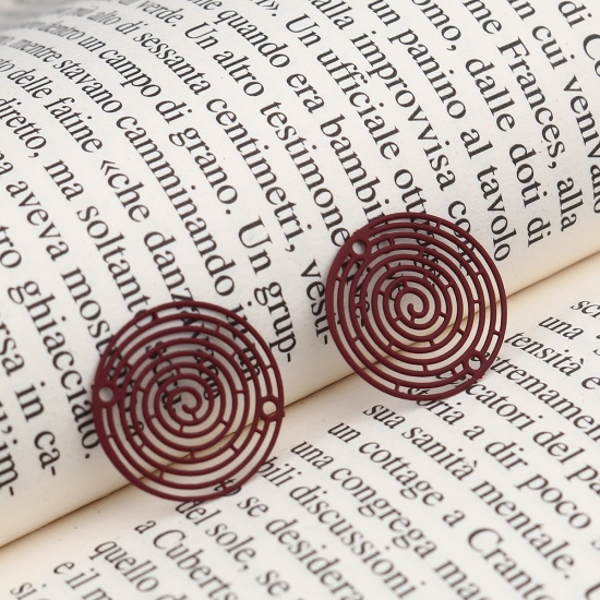 Picture of Brass Filigree Stamping Connectors Round Wine Red Spiral 18mm Dia., 10 PCs                                                                                                                                                                                    