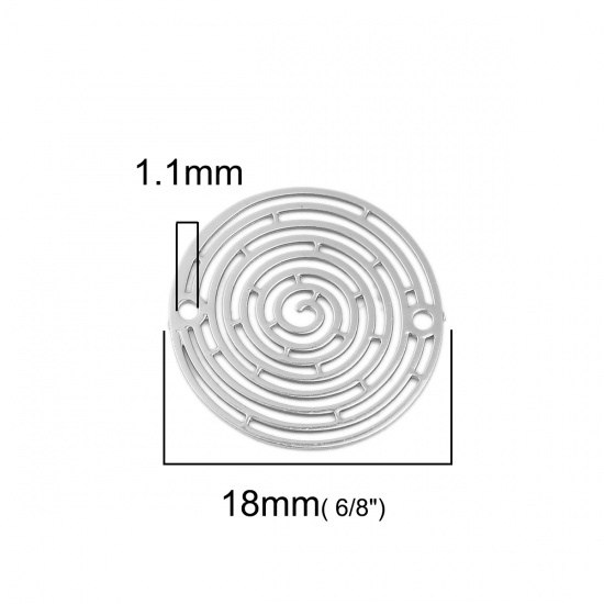 Picture of Brass Filigree Stamping Connectors Round Silver Tone Spiral 18mm Dia., 10 PCs                                                                                                                                                                                 