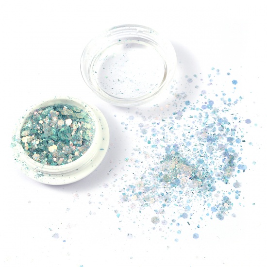 Picture of PVC Resin Jewelry Craft Filling Material Green Blue Sequins AB Color 39mm Dia., 2 PCs