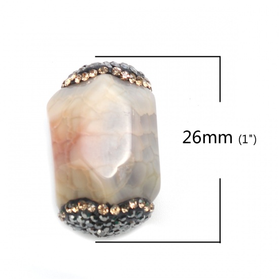 Picture of (Grade A) Agate ( Natural ) Beads Grayish White Gun Black & Champagne Rhinestone About 26mm x 17mm, Hole: Approx 1mm, 1 Piece