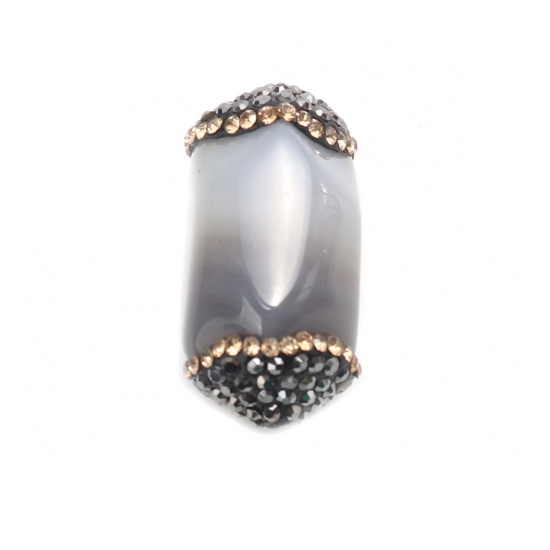 Picture of (Grade A) Agate ( Natural ) Beads Gray Gun Black & Champagne Rhinestone About 26mm x 17mm, Hole: Approx 1mm, 1 Piece