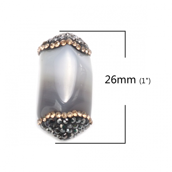 Picture of (Grade A) Agate ( Natural ) Beads Gray Gun Black & Champagne Rhinestone About 26mm x 17mm, Hole: Approx 1mm, 1 Piece