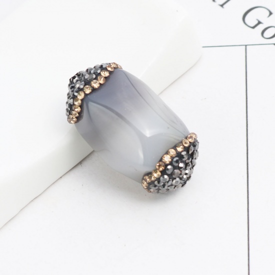 Immagine di (Grado A) Agata ( Naturale ) Perline Grigio Bronzo Duro & Lt.Col.Topazio Strass Come 26mm x 17mm, Foro: Circa 1mm, 1 Pz