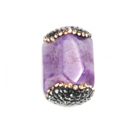 Picture of (Grade A) Agate ( Natural ) Beads Purple Gun Black & Champagne Rhinestone About 26mm x 17mm, Hole: Approx 1mm, 1 Piece