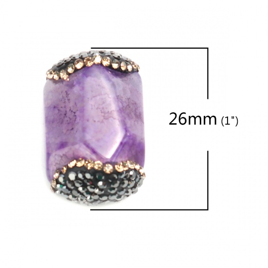 Picture of (Grade A) Agate ( Natural ) Beads Purple Gun Black & Champagne Rhinestone About 26mm x 17mm, Hole: Approx 1mm, 1 Piece