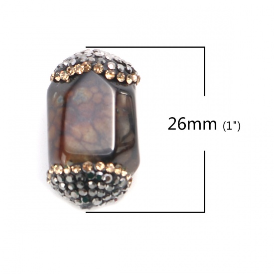 Picture of (Grade A) Agate ( Natural ) Beads Coffee Gun Black & Champagne Rhinestone About 26mm x 17mm, Hole: Approx 1mm, 1 Piece