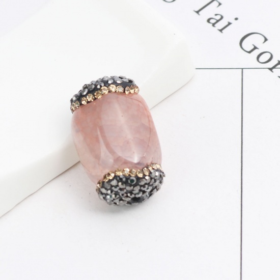 Picture of (Grade A) Agate ( Natural ) Beads Light Pink Gun Black & Champagne Rhinestone About 26mm x 17mm, Hole: Approx 1mm, 1 Piece