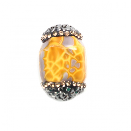 Picture of (Grade A) Agate ( Natural ) Beads Yellow Gun Black & Champagne Rhinestone About 26mm x 17mm, Hole: Approx 1mm, 1 Piece