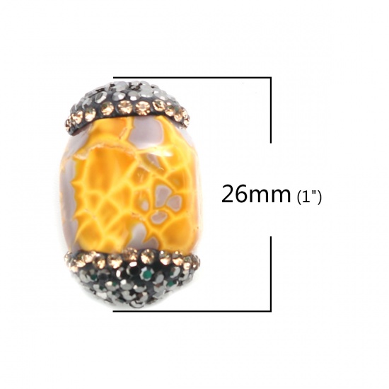 Picture of (Grade A) Agate ( Natural ) Beads Yellow Gun Black & Champagne Rhinestone About 26mm x 17mm, Hole: Approx 1mm, 1 Piece