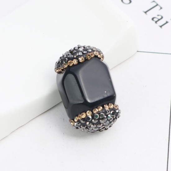 Picture of (Grade A) Agate ( Natural ) Beads Black Gun Black & Champagne Rhinestone About 26mm x 17mm, Hole: Approx 1mm, 1 Piece