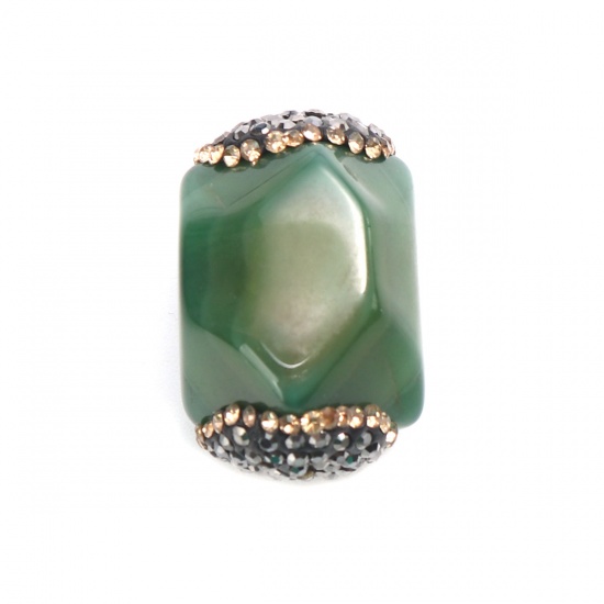 Picture of (Grade A) Agate ( Natural ) Beads Green Gun Black & Champagne Rhinestone About 26mm x 17mm, Hole: Approx 1mm, 1 Piece