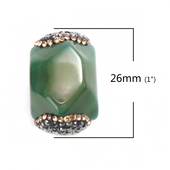 Picture of (Grade A) Agate ( Natural ) Beads Green Gun Black & Champagne Rhinestone About 26mm x 17mm, Hole: Approx 1mm, 1 Piece