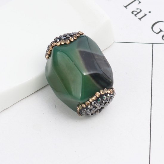 Picture of (Grade A) Agate ( Natural ) Beads Green Gun Black & Champagne Rhinestone About 26mm x 17mm, Hole: Approx 1mm, 1 Piece