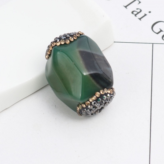 Immagine di (Grado A) Agata ( Naturale ) Perline Verde Bronzo Duro & Lt.Col.Topazio Strass Come 26mm x 17mm, Foro: Circa 1mm, 1 Pz