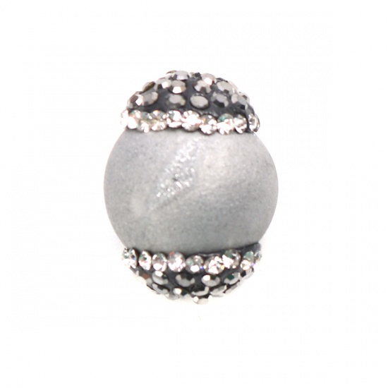 Bild von (Klasse A) Achat ( Natur ) Perlen Rund Silbergrau Schwarz & Transparent Strass ca. 19mm x 14mm, Loch:ca. 1mm, 1 Stück